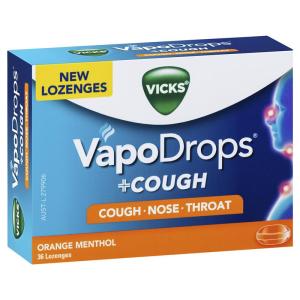 Vicks VapoDrops + Cough 36 Lozenges Orange Menthol