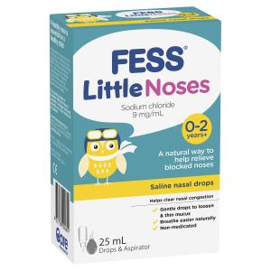 FESS Little Noses 0-2 Years+ Saline Nasal Drops + Aspirator 25mL