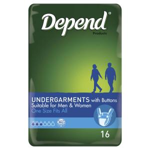 Depend Undergarments with Buttons, Unisex,