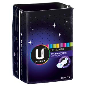 U by Kotex Overnight Ultrathins Long Pads 8 Pack